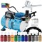 Cake Decorating Air Brush Kit with Air Compressor - Model G22 Gravity Feed Dual-Action Airbrush, 12 Color Chefmaster Food Coloring Set for Decorating Cakes, Cupcakes and Cookies